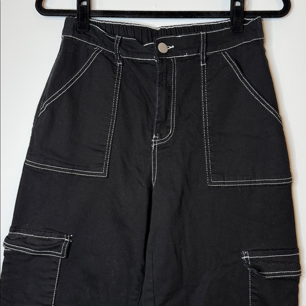 Honey Peace cargo carpenter jeans black and white contrast size large - Picture 2 of 8
